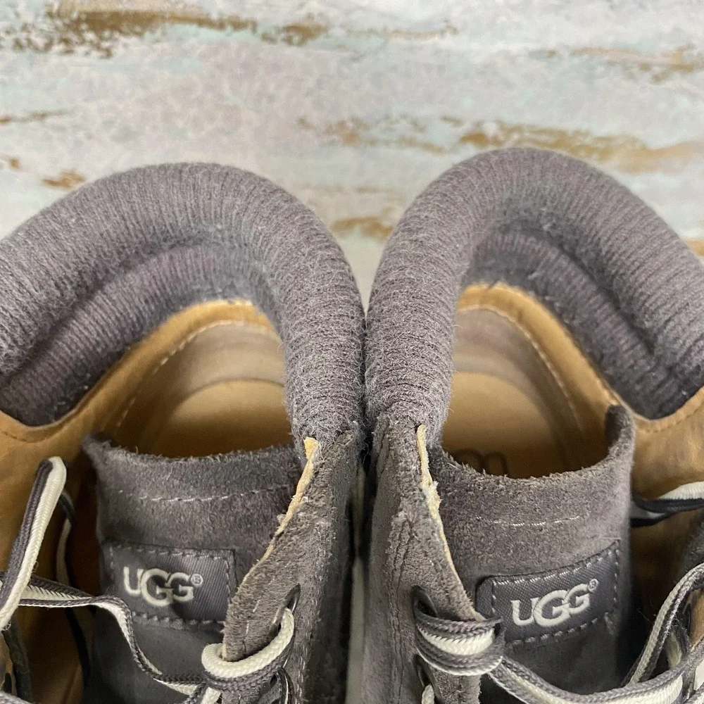 UGG Shoes Womens Size 7 Gray Suede High Top Sneakers Zipper Lace Up 1094789
